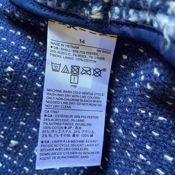 NWT Banana Republic Blue Tweed Wool Blend Tie Belt Jacket Sz 14 - Picture 6 of 6